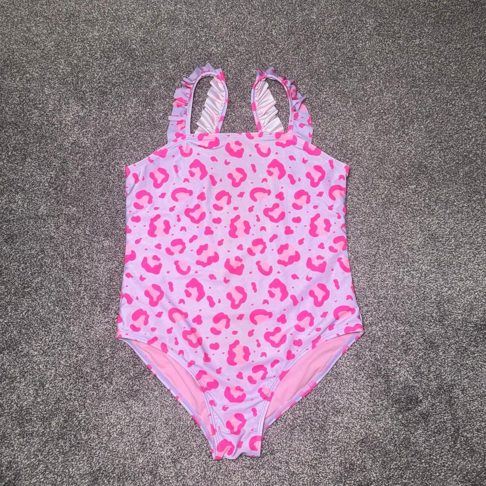 Wonder Nation Pink & Lilac Purple Girls One Piece SwimSuit w/ Ruffle Straps XXL